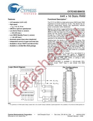 CY7C1021BNV33L-10VXC datasheet  